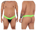 Neon green lace-trimmed black thong candyMan 99370X showing front with delicate lace and vibrant hot green color
