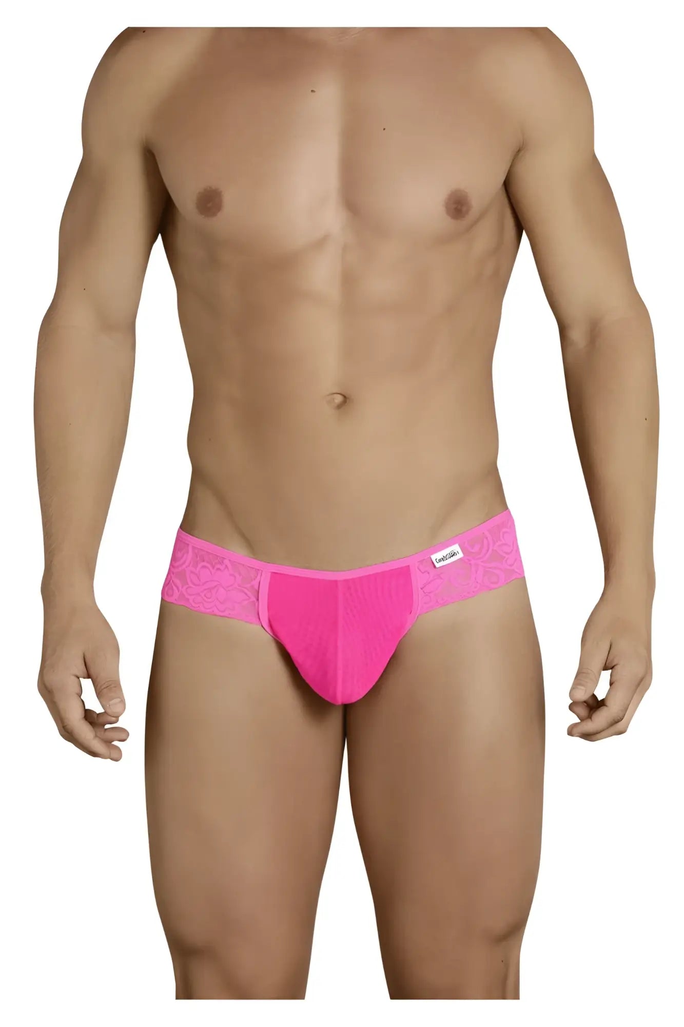 Bright pink candyMan 99392 thongs with lace trim and smooth form-fitting design for comfortable wear
