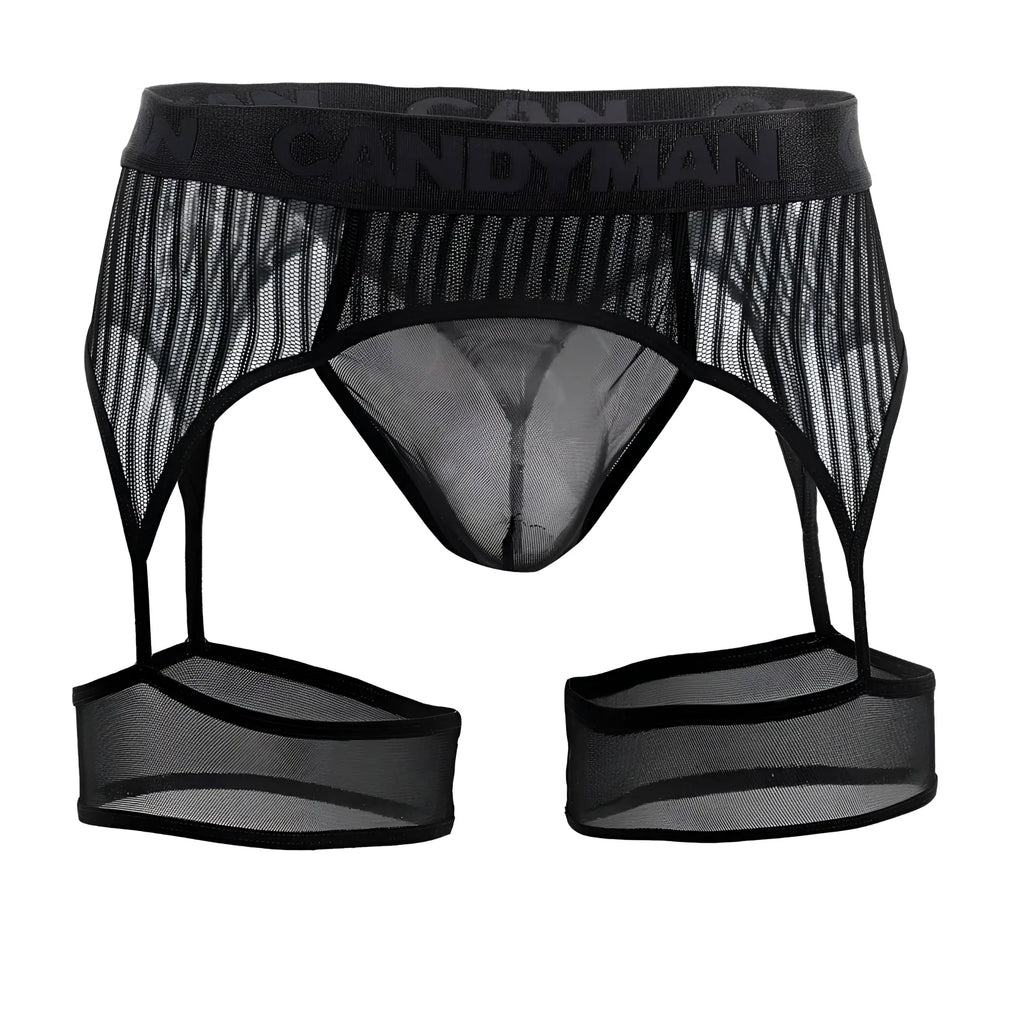 Black candyMan 99403 stripes garter belt with sheer mesh and reinforced elastic waistband for lingerie use