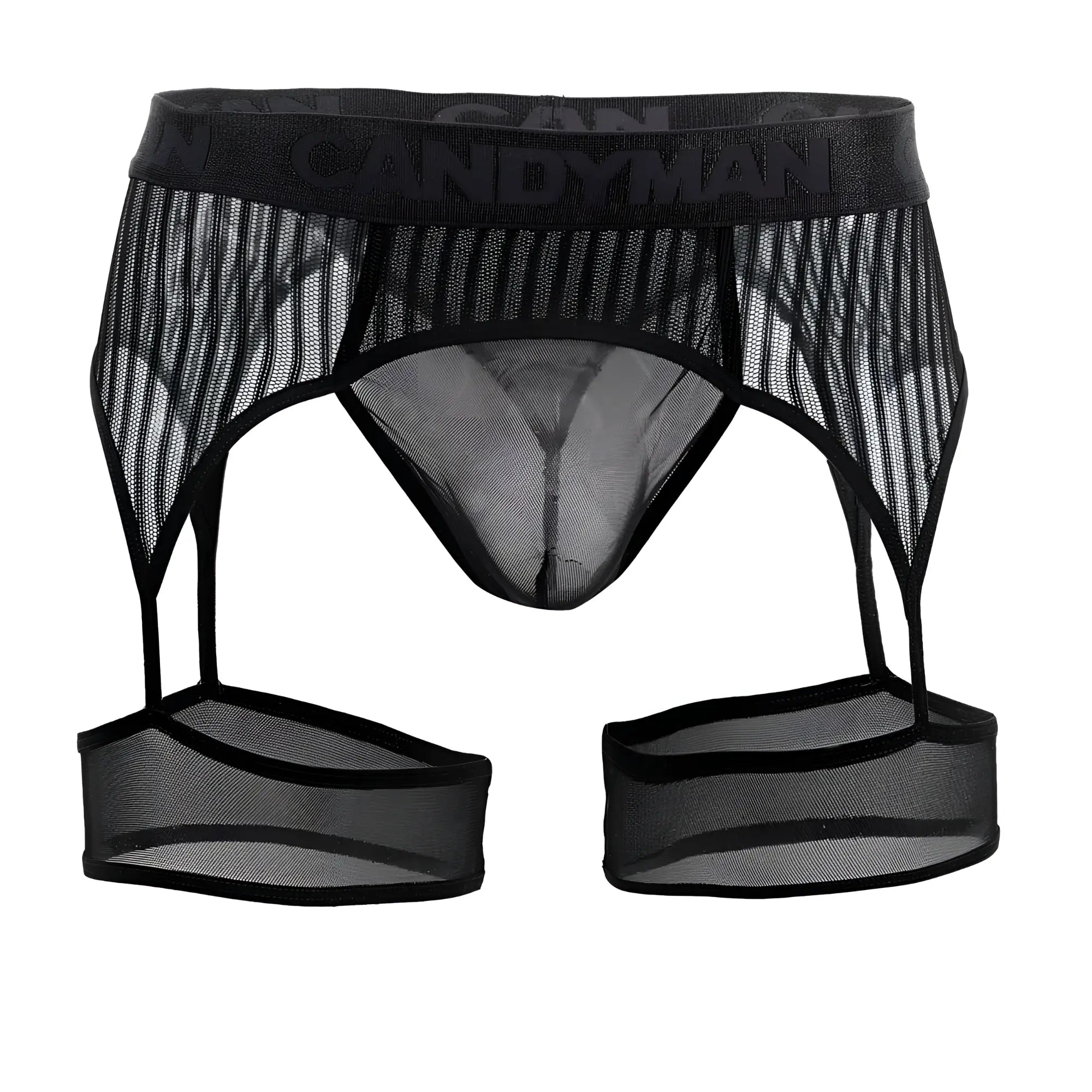 Black candyMan 99403 stripes garter belt with sheer mesh and reinforced elastic waistband for lingerie use