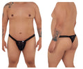 Black CandyMan 99420X double lace thong with mesh design and small brand tag at the front