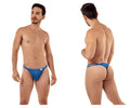 Blue candyMan 99421 lace g-string thong with dual side straps shown from the back side