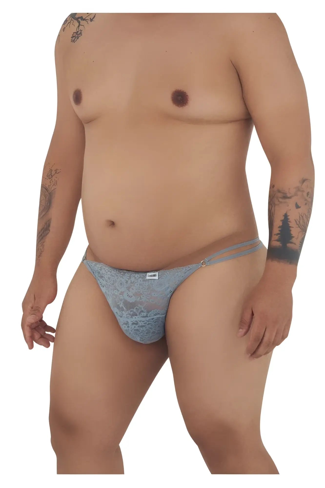Light blue lace thong with delicate floral pattern and thin adjustable straps from Candyman 99421X G-string thongs gray edition