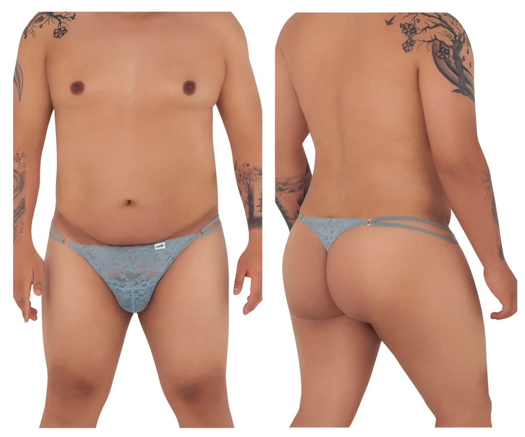 Light blue CandyMan 99421X lace g-string thong with delicate floral pattern and thin adjustable straps