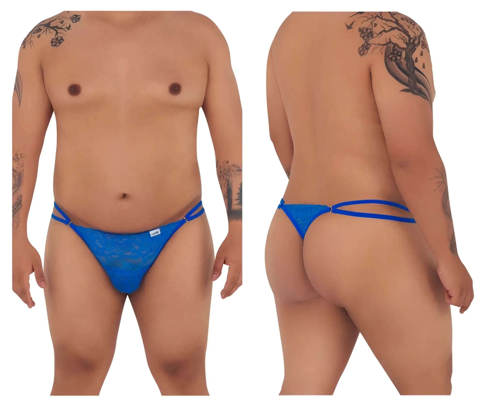 Royal blue candyman 99421x lace g-string thong with double-strap design in blue lace front view