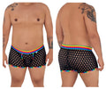 Black mesh boxer briefs with polka dot pattern and rainbow trim from candyman 99511x polka mesh trunks