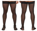 CandyMan 99533 black sheer mesh thigh highs with lace trim and central seam for elegant legwear accessory