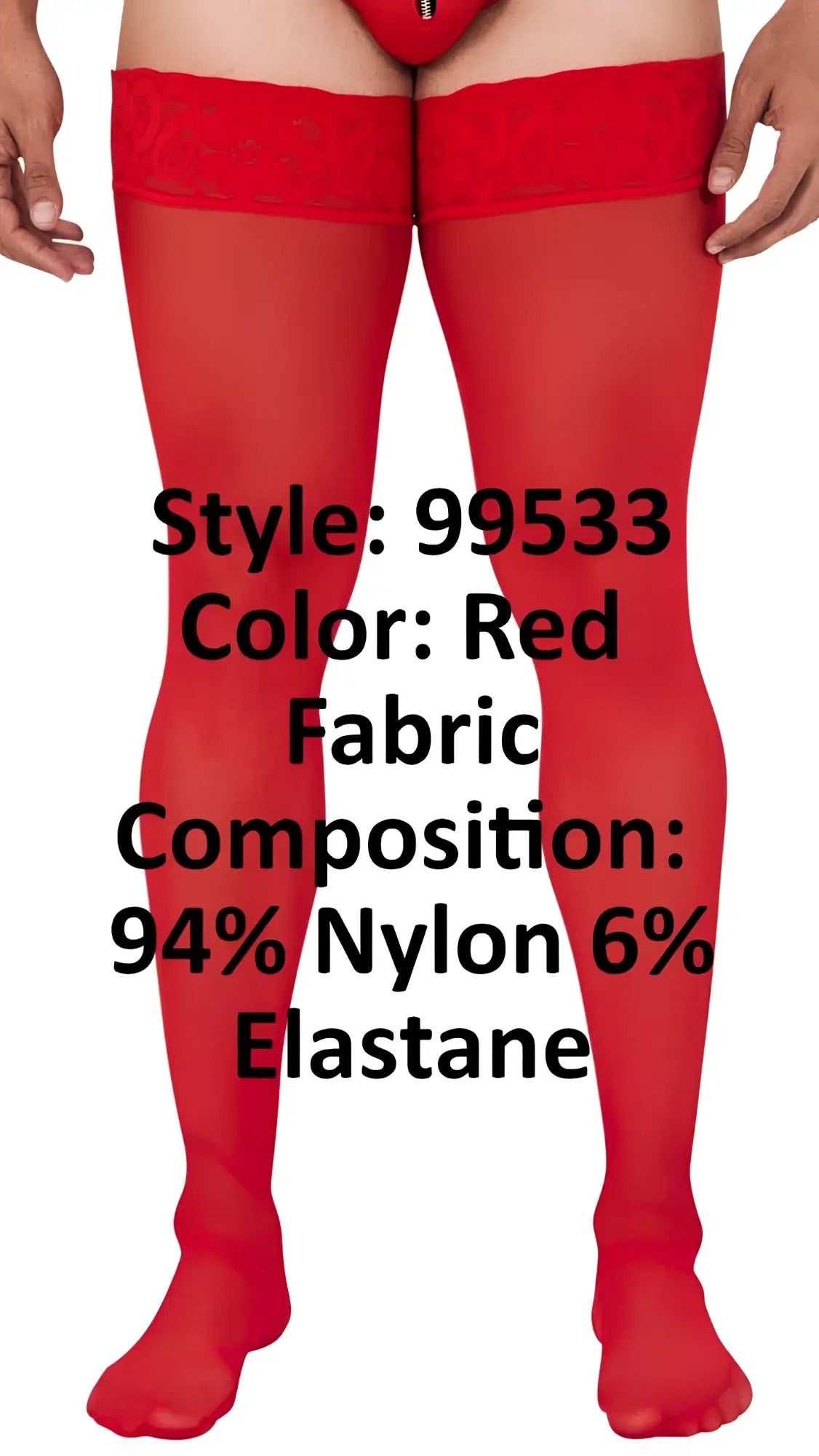Red candyMan 99533 mesh thigh highs with lace trim made of 94% nylon and 6% elastane sheer stockings