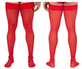 Red sheer candy man 99533 mesh thigh highs with solid elastic band at top for a stylish fit