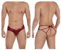 Back view of burgundy candy man 99535 bow jockstrap featuring red lace thong and bow accent