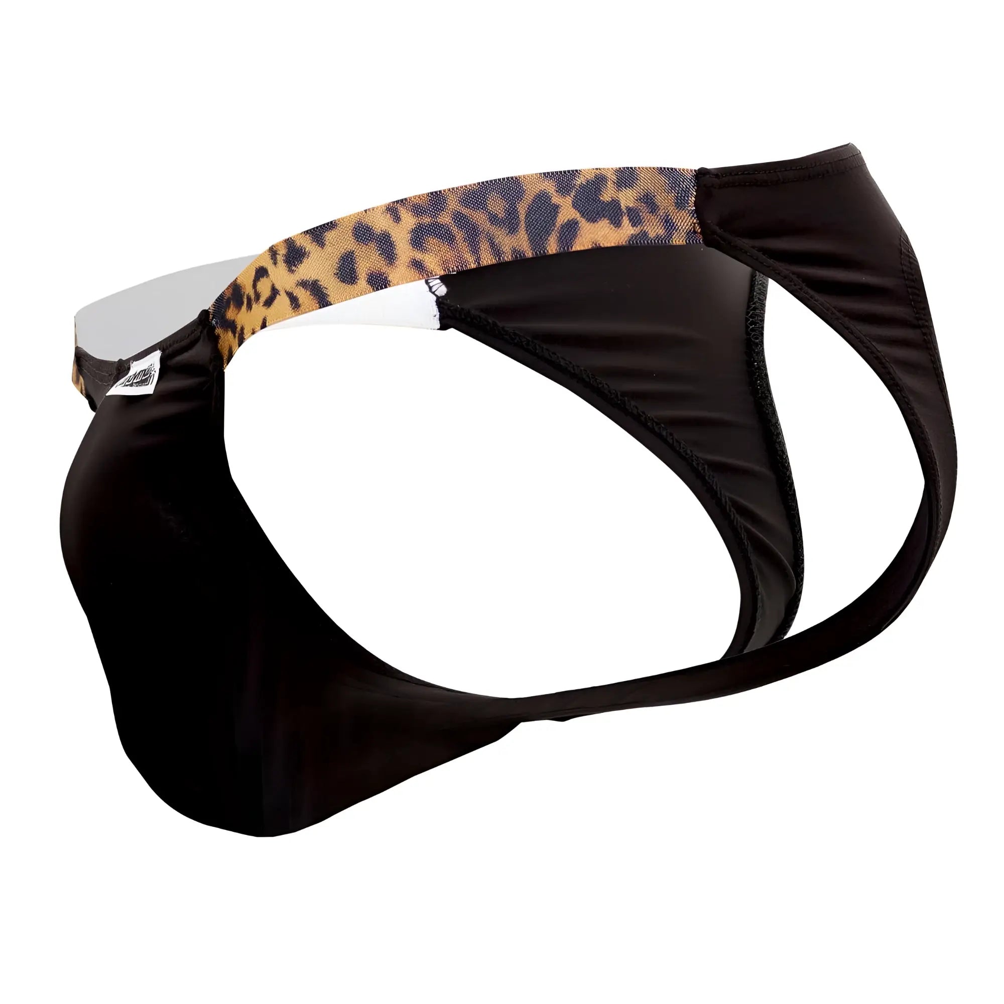 Black candyman 99536x bikini jockstrap briefs with leopard-print waistband designed for athletic use