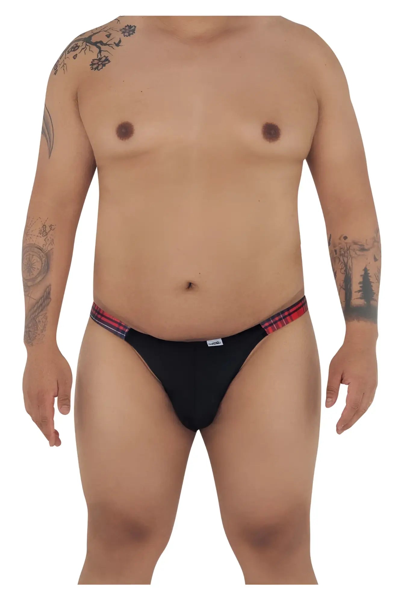 Black bikinijockstrap with red and blue plaid waistband from candyman 99536x in black color