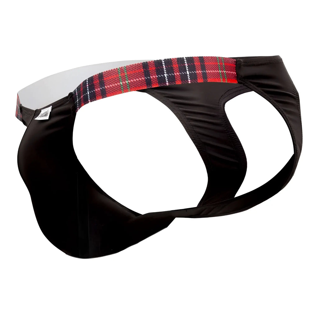 Black briefs candy man 99536x bikini jockstrap with red black and white plaid waistband for stylish comfort