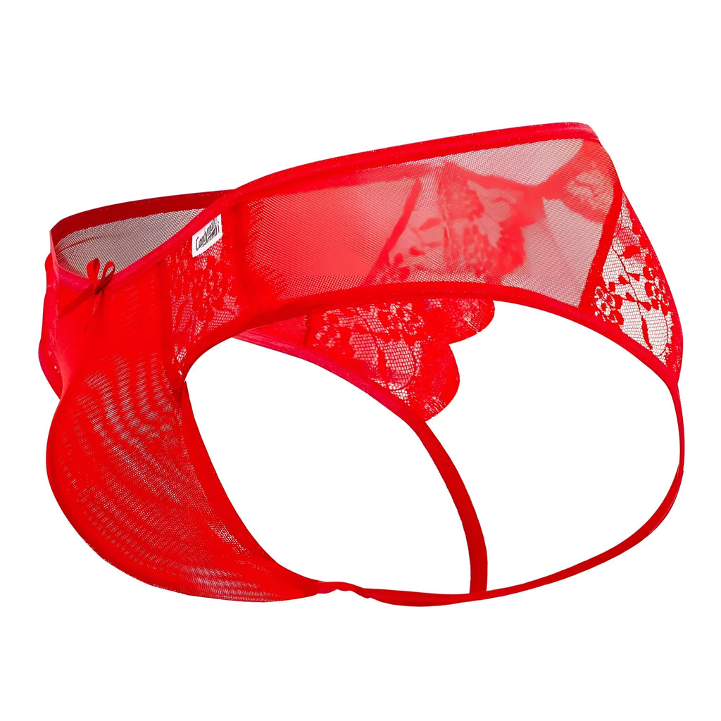 Red lace mesh briefs with delicate floral pattern and thin elastic waistband from candyman 99538 lace jockstrap
