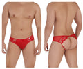 Candyman 99538 red lace jockstrap featuring a red lace thong with a small bow and intricate floral patterns