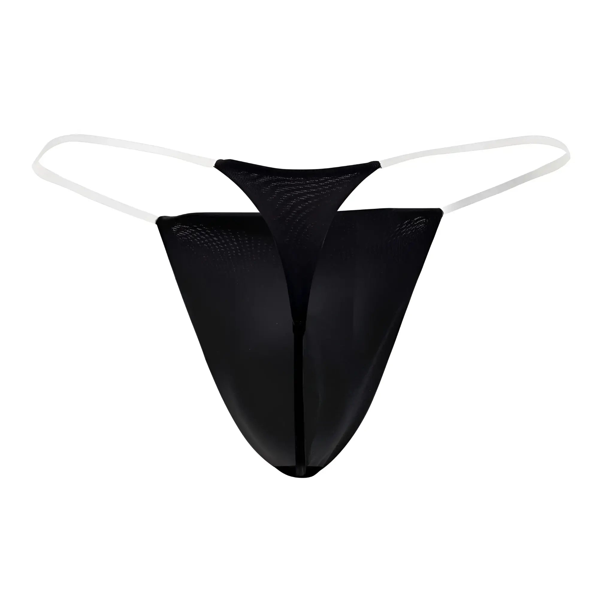 Black mesh thong with white elastic straps candy man 99548 invisible micro thong front view