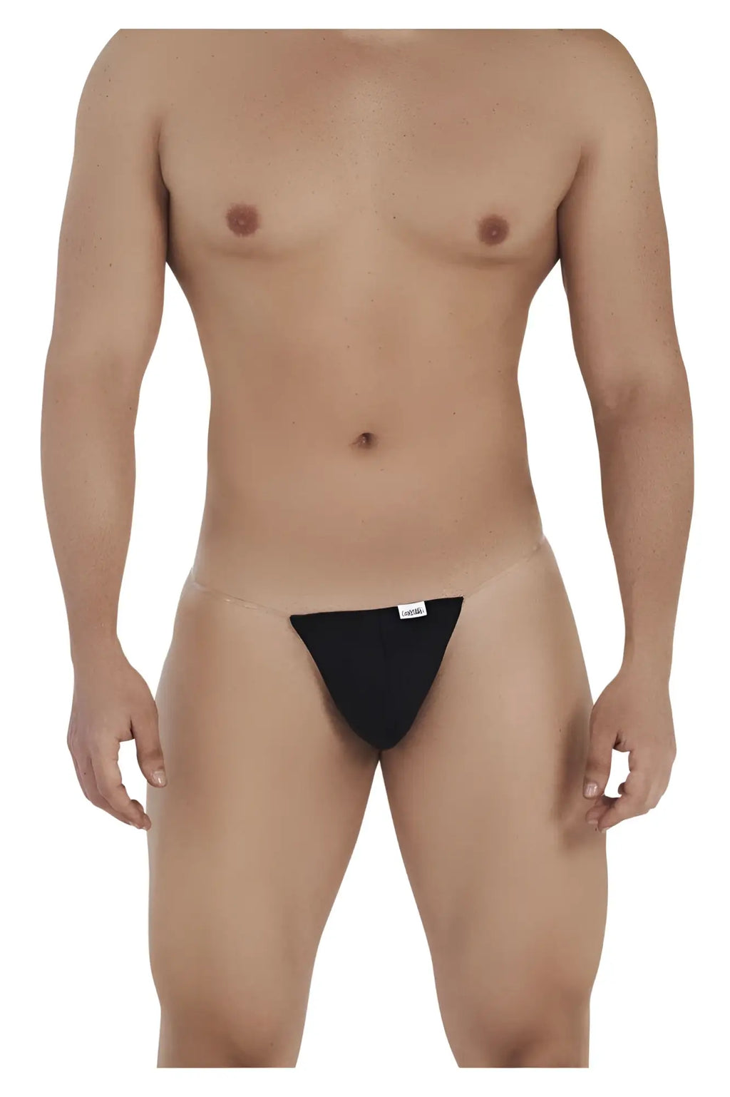 Black sheer mesh briefs with a small white label front candyMan 99548 invisible micro thongs in black