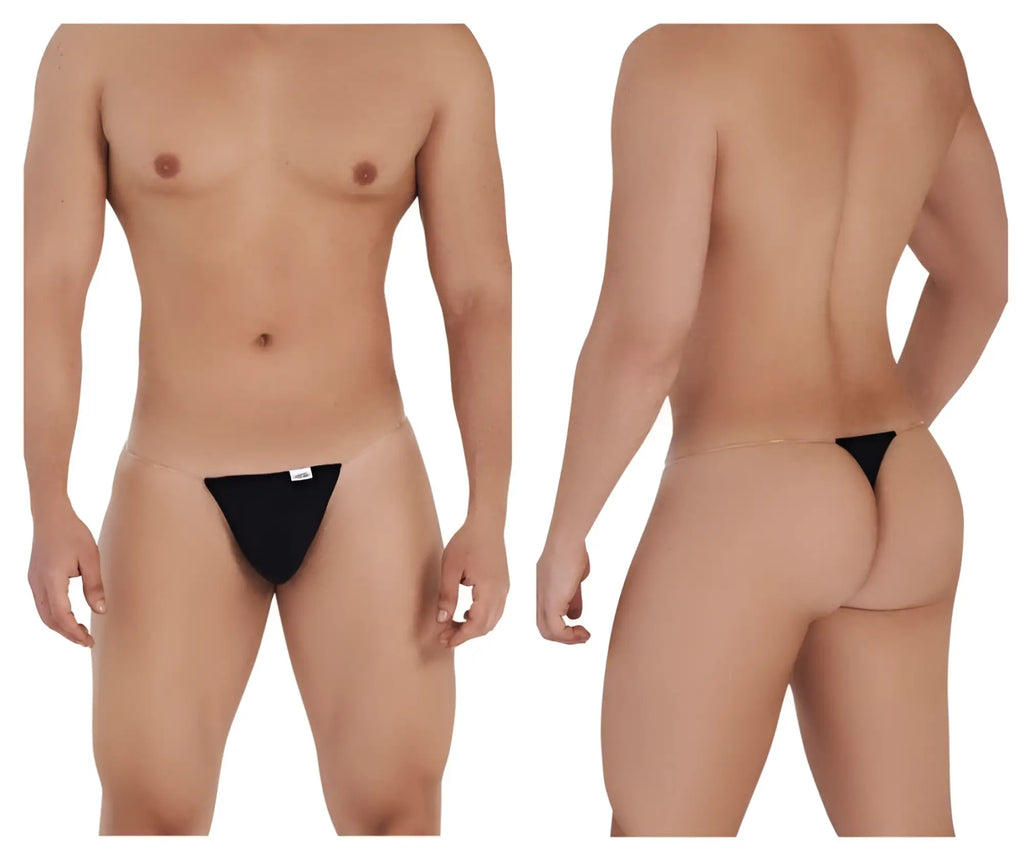 Black candyMan 99548 invisible micro thong underwear with a small white brand tag on the front