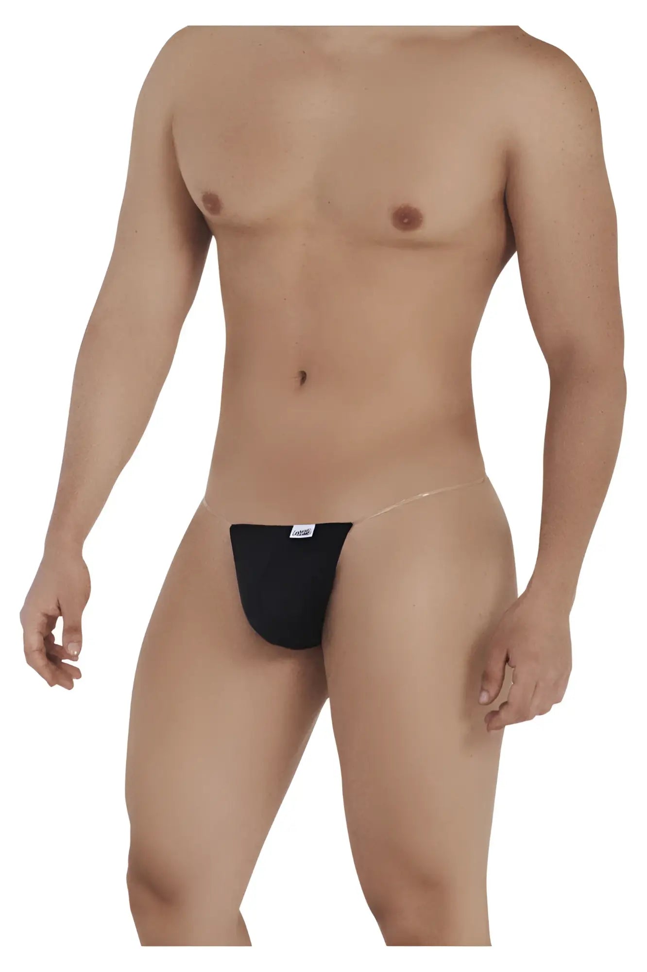 Black CandyMan 99548 invisible micro thong briefs with a thin transparent waistband and white brand tag