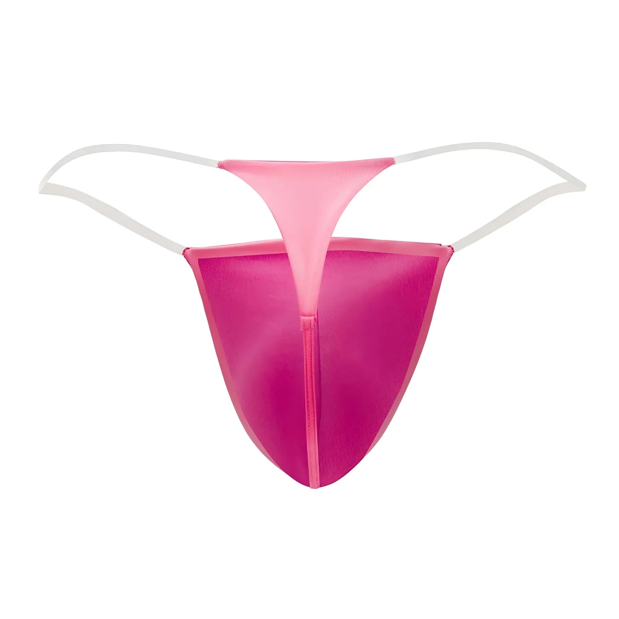 Pink mesh CandyMan 99548 invisible micro thong with white elastic straps and central zipper