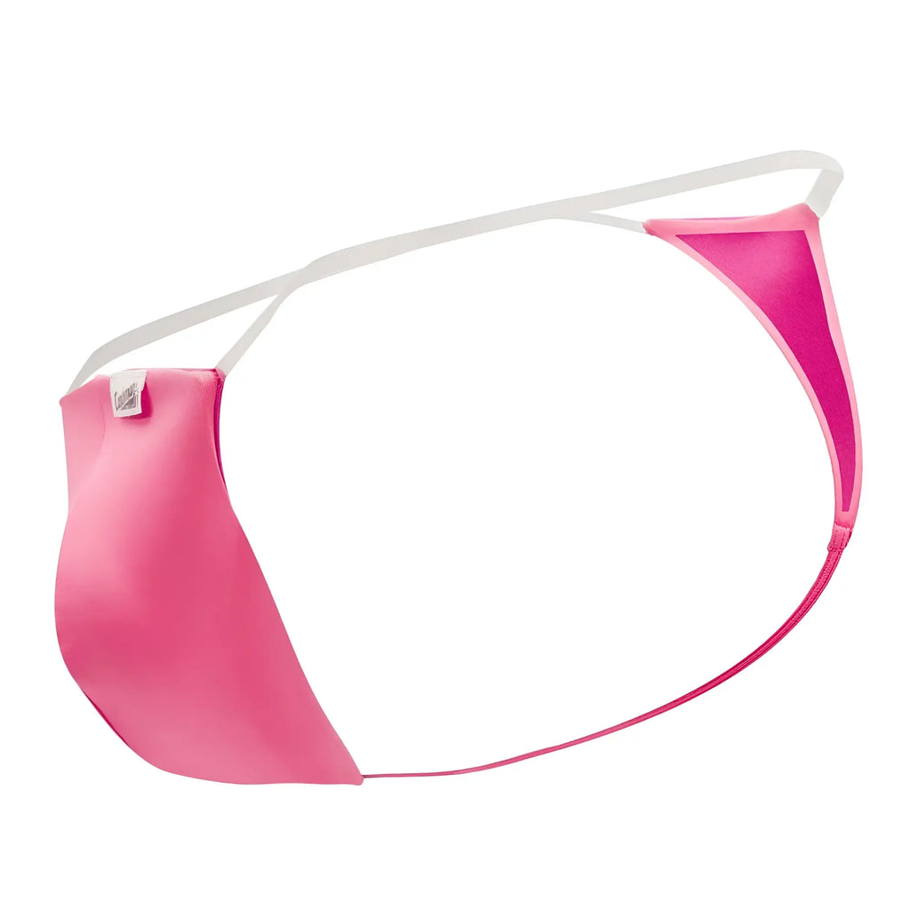 A vibrant hot pink Candyman 99548 invisible micro thong with a sleek design and white elastic waistband
