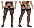 Black lace garter-jockstrap outfit with sheer stockings candyMan 99550 in black showing front view