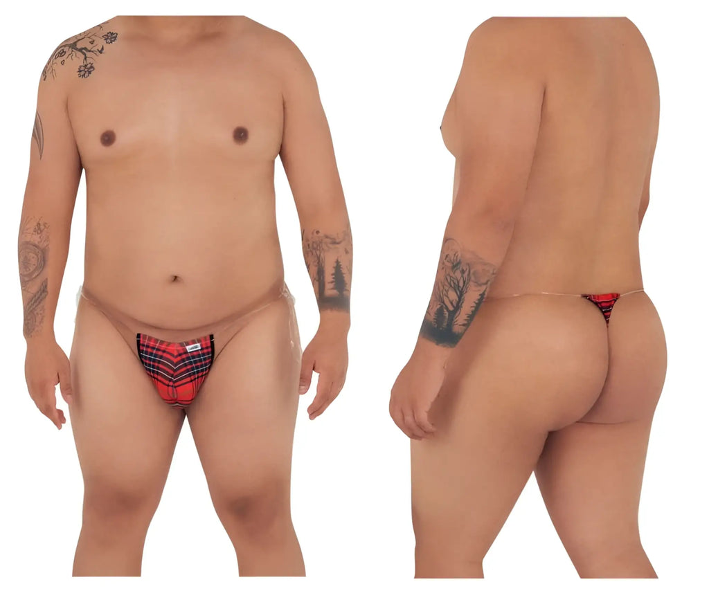 Red and black plaid invisible micro g-string thong with small white logo front by candyman 99571x