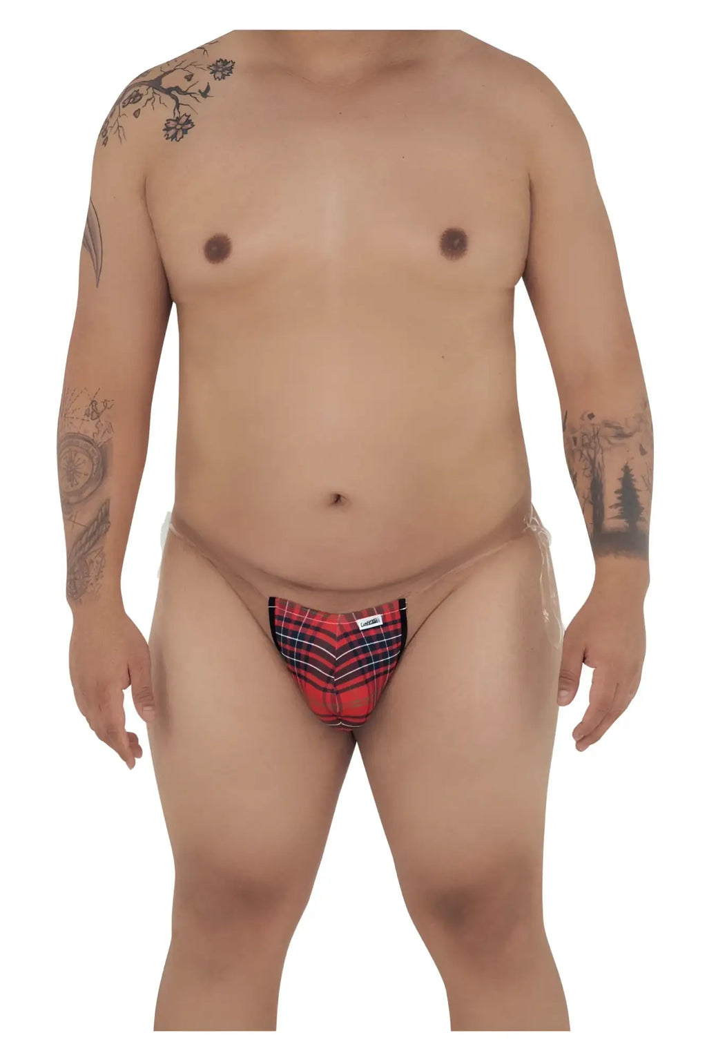 Red and black plaid candyMan 99571X invisible micro g-string briefs with a small white label on the front