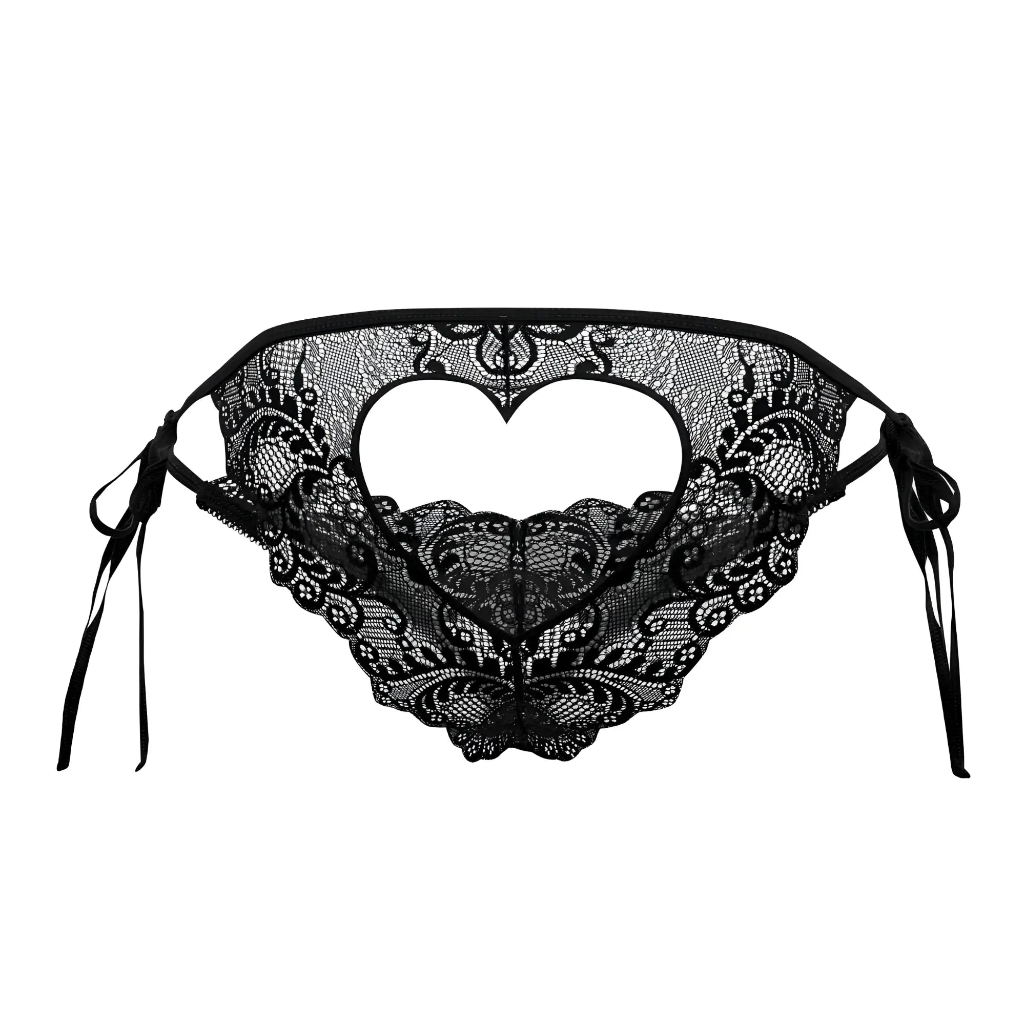 Black lace bikini bottom with heart-shaped cutout and tied side strings from candyman 99579 lace heart bikini in black
