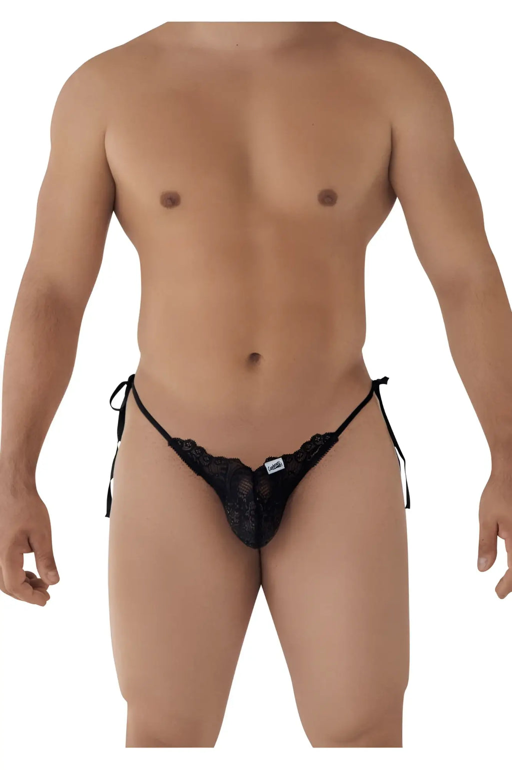 Black lace thong candy man 99579 lace heart bikini with adjustable side ties shown from the back