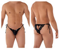 Black lace thong with heart-shaped cutout and adjustable side ties from candyman 99579 lace heart bikini collection