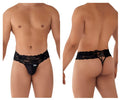 Black lace thong CandyMan 99595 with decorative front panel and back tie design in black lace material