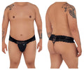 Black lace thong candyMan 99595X with scalloped edge and adjustable tie-back design showing back side