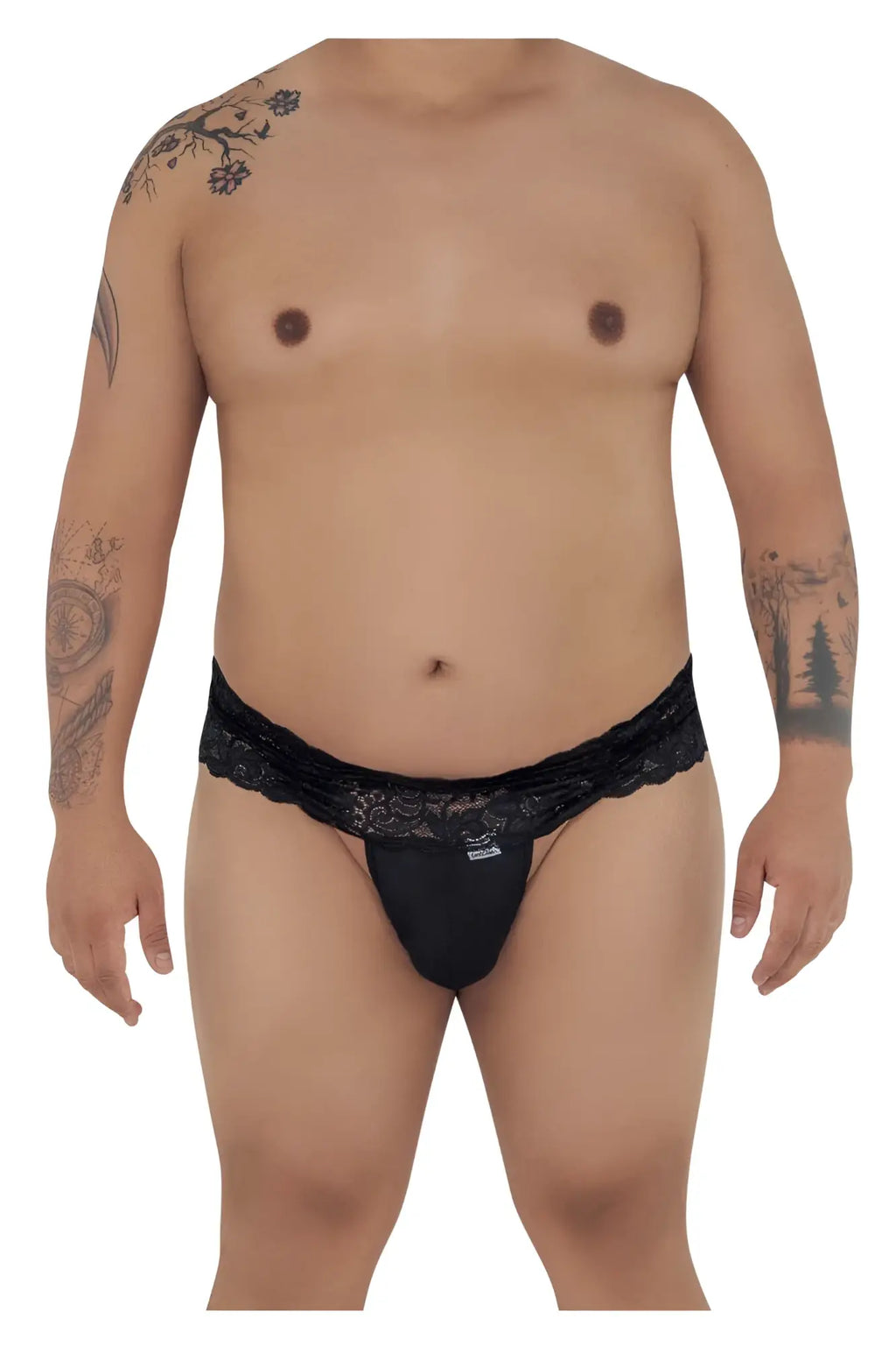 Black candyMan 99595X lace thong with lace trim and small brand logo on the front