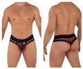Black lace-trimmed leopard print mesh-lace thong from candyman 99596 shown from the back