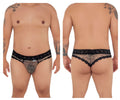 Black lace-trimmed mesh briefs with subtle snake-scale pattern in candyMan 99596X snake print color