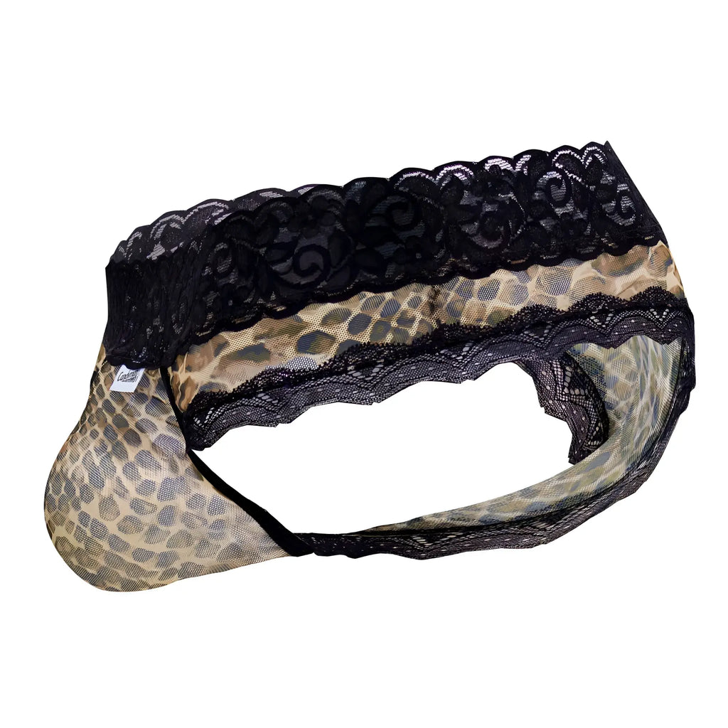 Leopard-print mesh-lace briefs with black lace trim from candyman 99596x mesh-lace thongs in snake print color