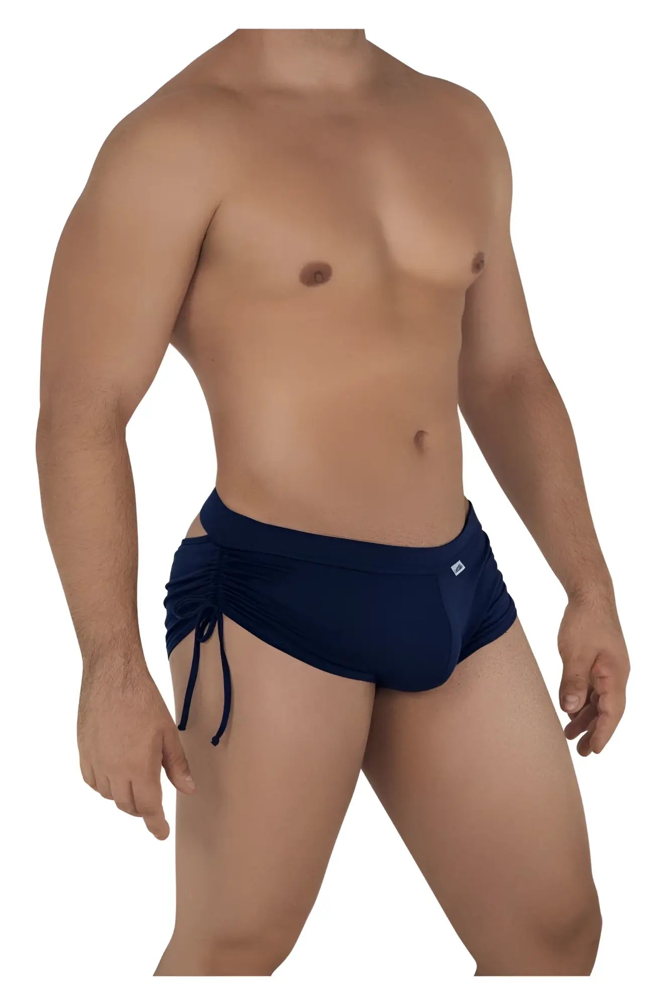 Navy blue CandyMan 99602 lounge pajama shorts with side ties and small logo on the waistband in soft fabric