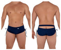 Navy blue candyman 99602 lounge pajama swim trunks with side ties and back cutout design shown from the back