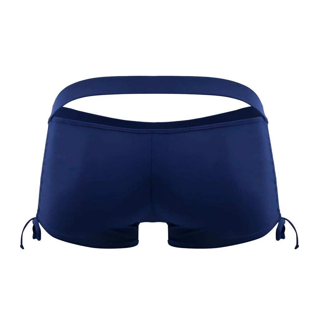 Back view of candyman 99602x navy lounge pajama shorts with cutout back and side ties