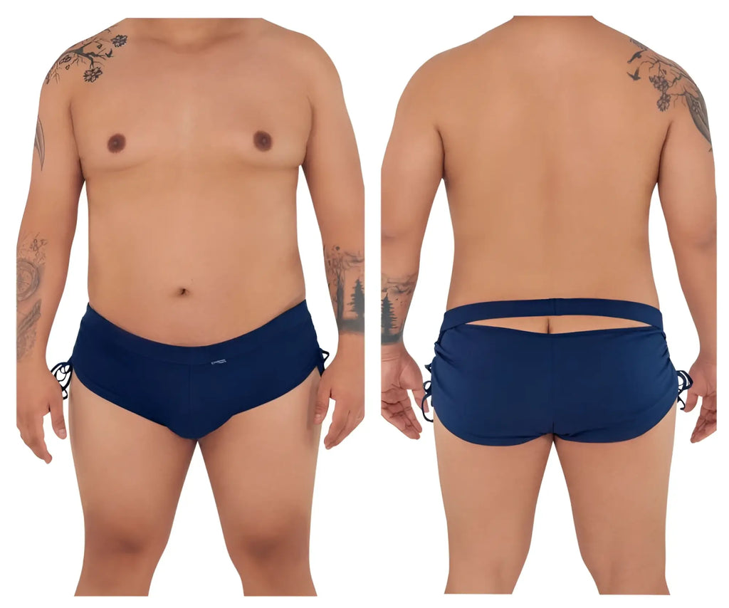CandyMan 99602X navy lounge pajama shorts with side ties and back cutout showing the back side of the product