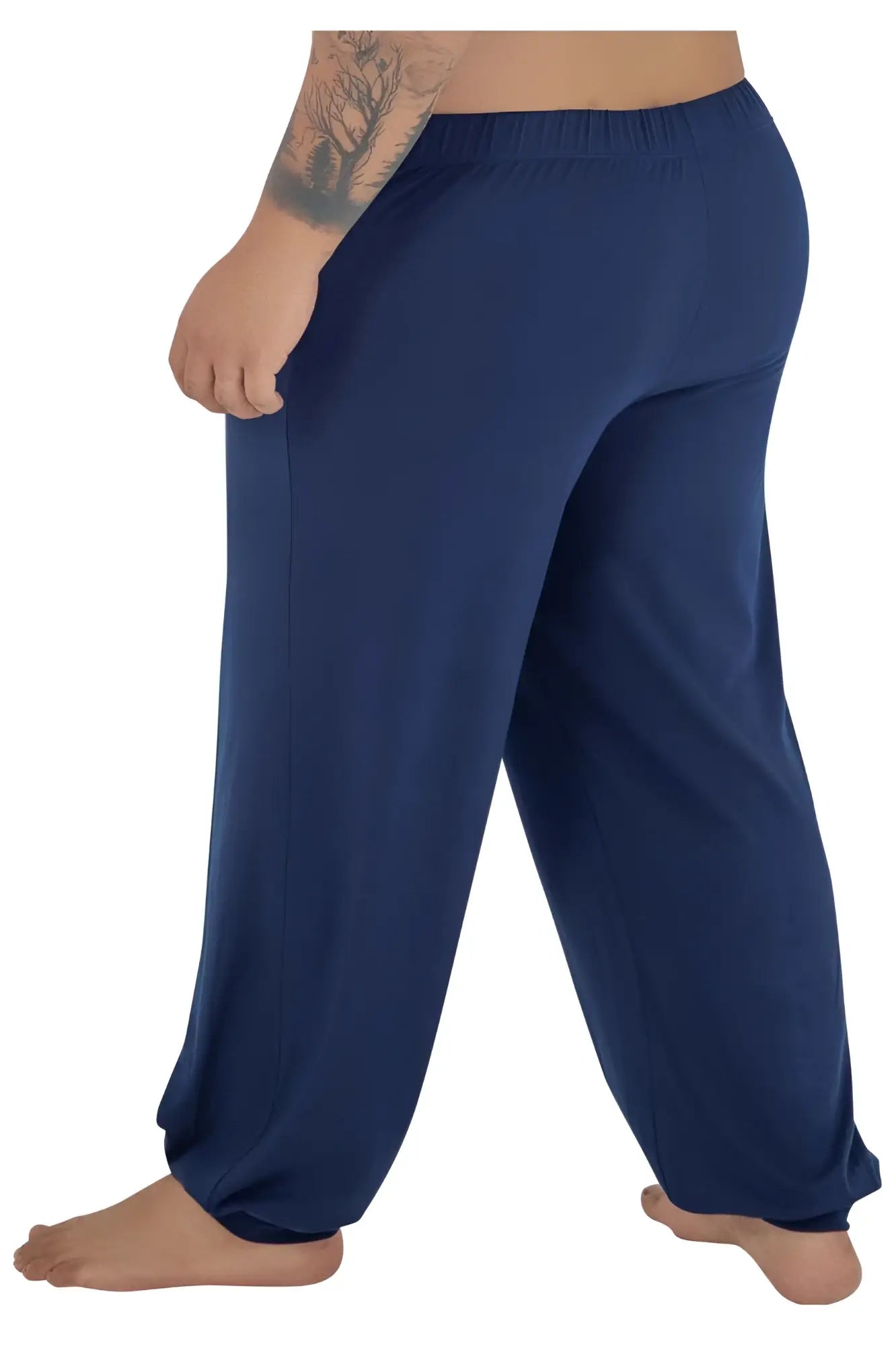 Navy blue elastic waist candyMan 99603X lounge pajama harem pants made from soft fabric for comfortable wear