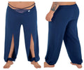 CandyMan 99603X navy wide-leg lounge pajama pants with lace waistband trim and side slits