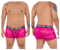 Fuchsia lace boxer briefs with black elastic waistband branded trouble maker from Candyman 99616X in pink color