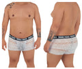 CandyMan 99616X trouble maker lace trunks in white featuring white lace and a black waistband with trouble maker branding