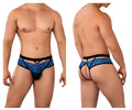 Blue lace thong jockstrap with black trim and central panel from candyman 99627 collection