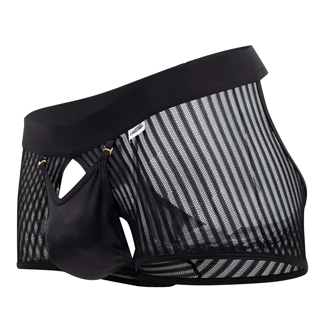 Black mesh briefs CandyMan 99636 with solid black elastic waistband and satin-like pouch for comfortable wear