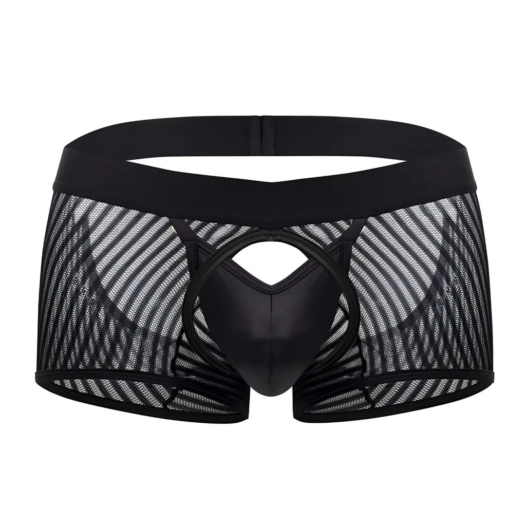 CandyMan 99636 mesh trunks in black feature breathable mesh briefs with a glossy center panel and elastic waistband