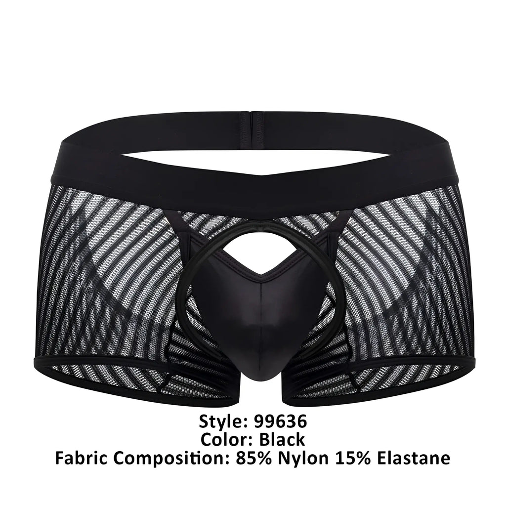 CandyMan 99636 mesh trunks in black feature black mesh briefs with a glossy center panel and elastic waistband