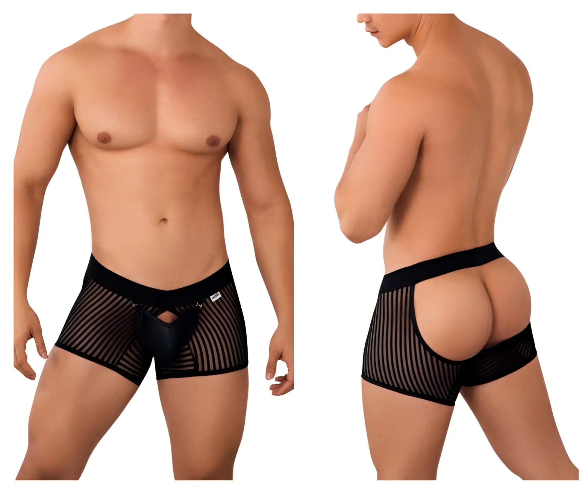 Candyman 99636 mesh trunks in black feature breathable black mesh briefs with a solid waistband and central pouch
